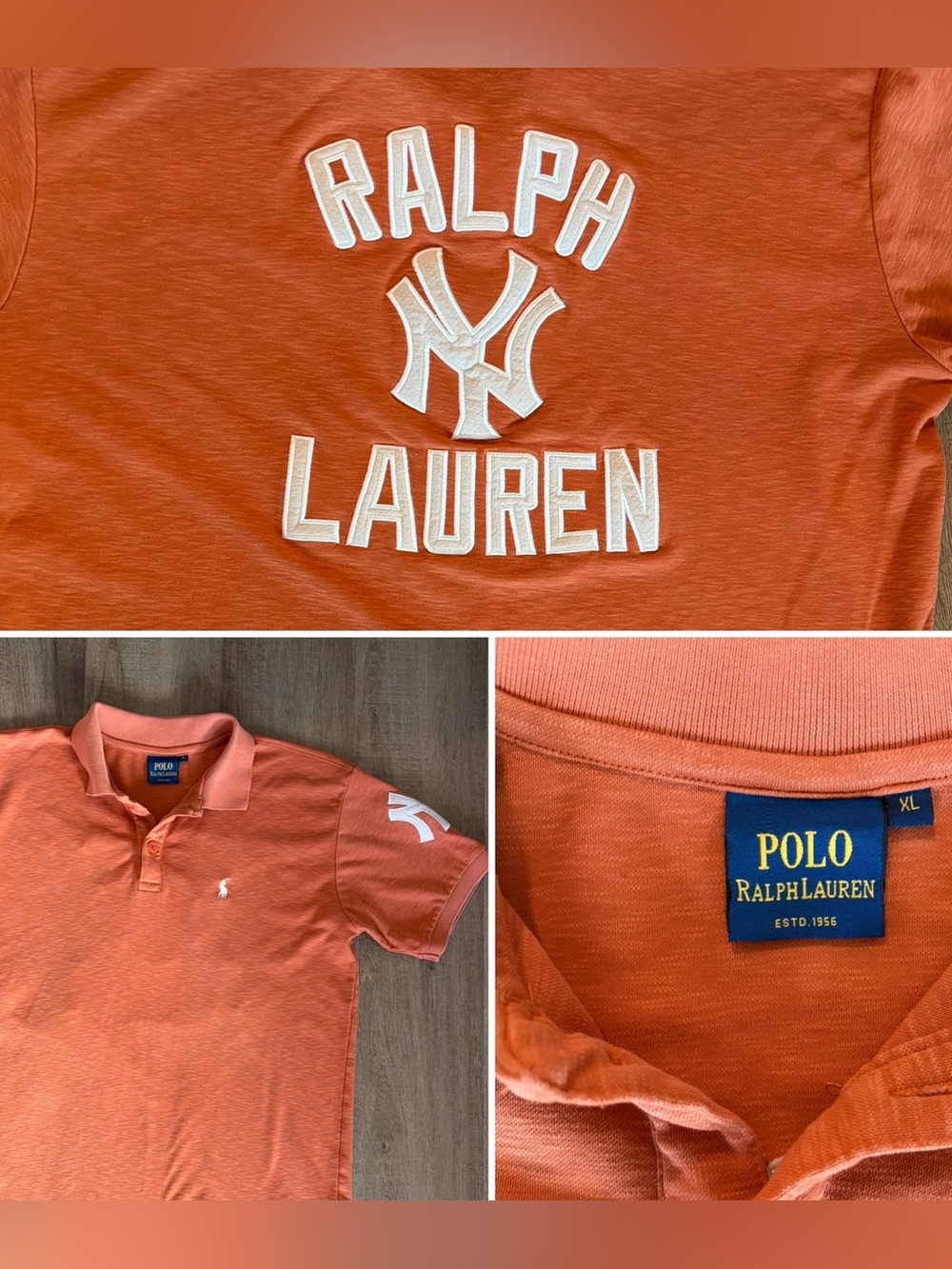 Polo Ralph Lauren x MLB NY Yankees Collab Embroidered Polo Shirt Orange XL RARE